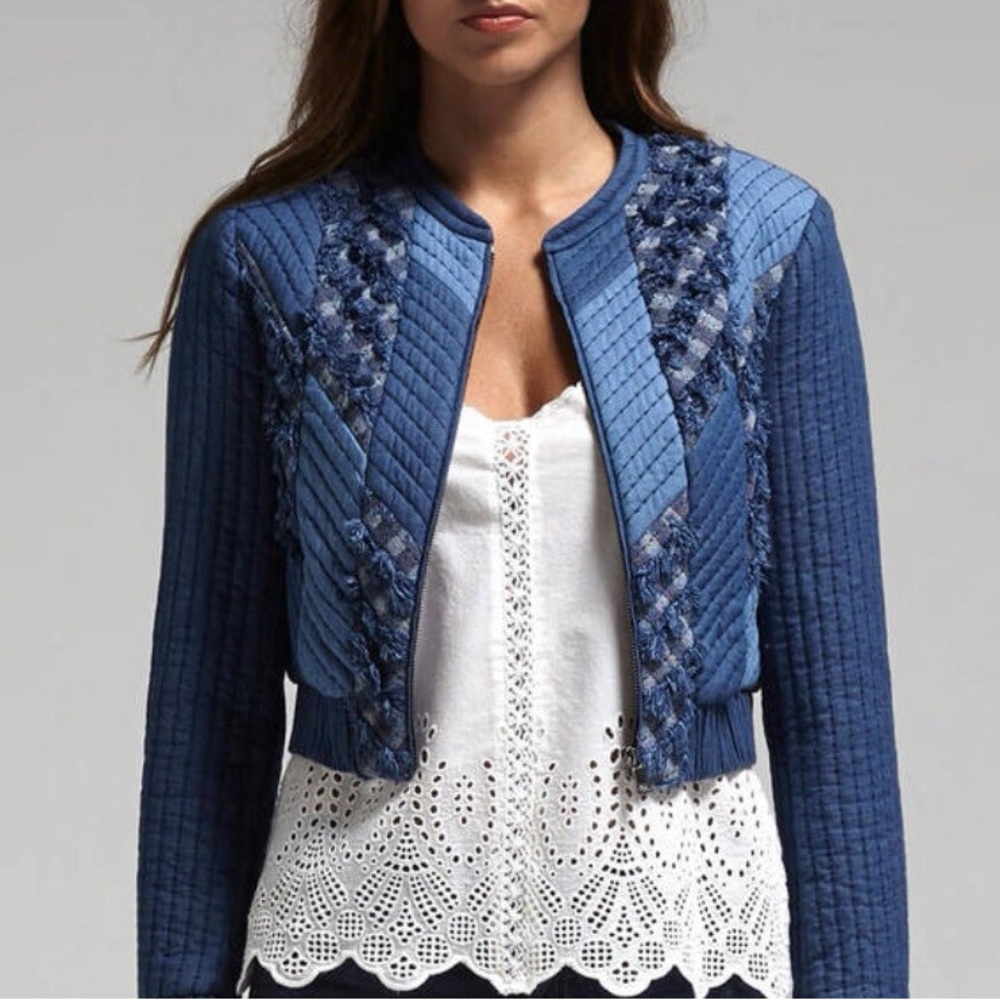 Rebecca Taylor Patchwork Chambray Jacket Size Medium